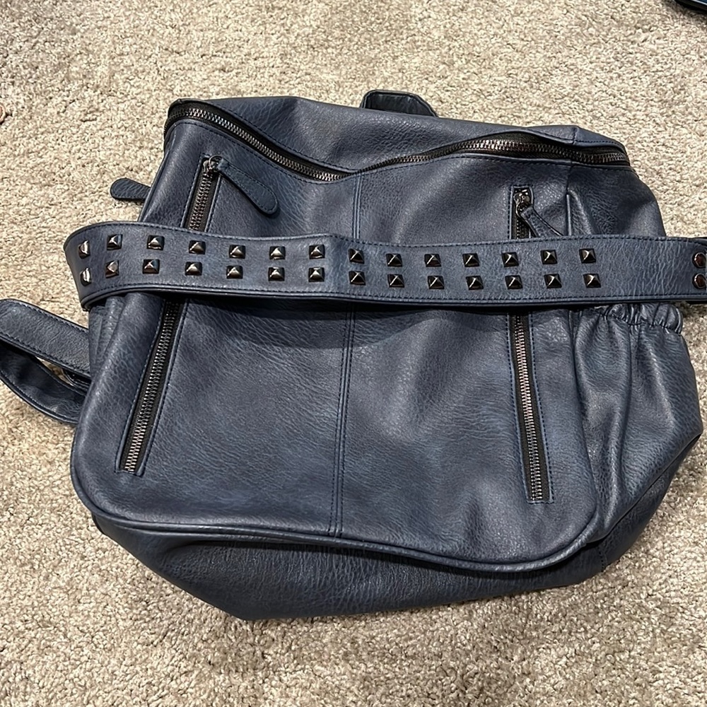 Denim Blue Stud Backpack leather